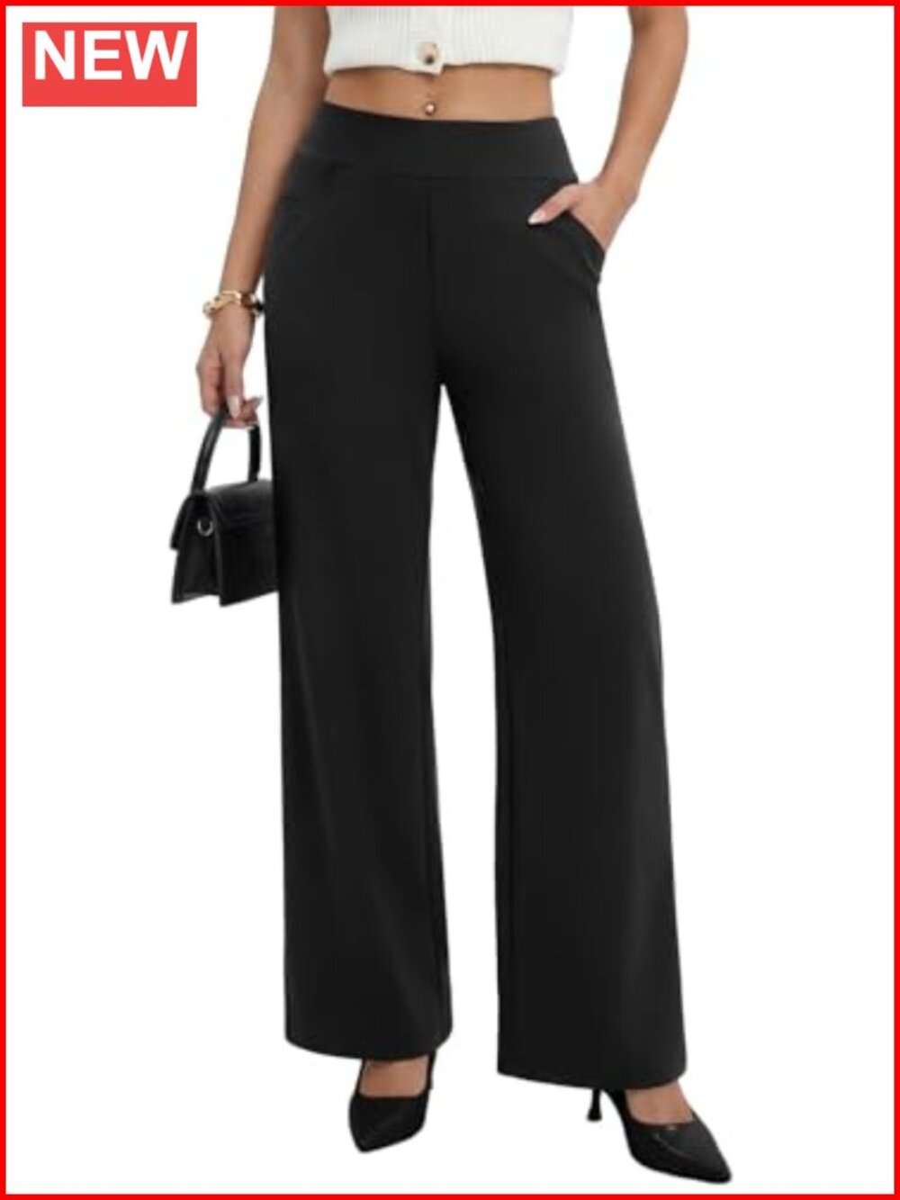 Stretchy Wide Leg Work Pants Business Casual Pull On Slacks